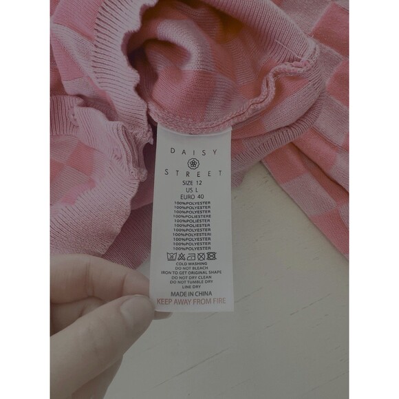 Daisy Street Boxy Cropped Cardigan‎ In Pink Checkerboard Knit Woman’s Large - Picture 4 of 4